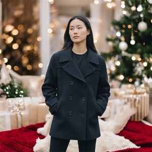 Vintage J. Percy Women’s Double Breasted Navy Blue Merino Wool Peacoat Size 6